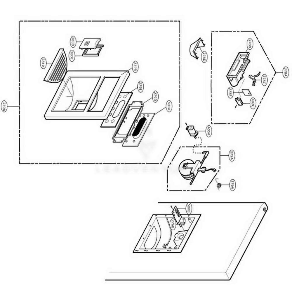 Dispenser Parts Diagram and Parts List for 79763 AST1SEF LG Refrigerator