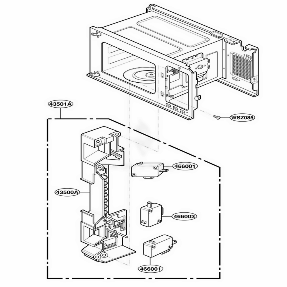 Latch Board Parts Diagram and Parts List for F1361E BKEAMA LG Range
