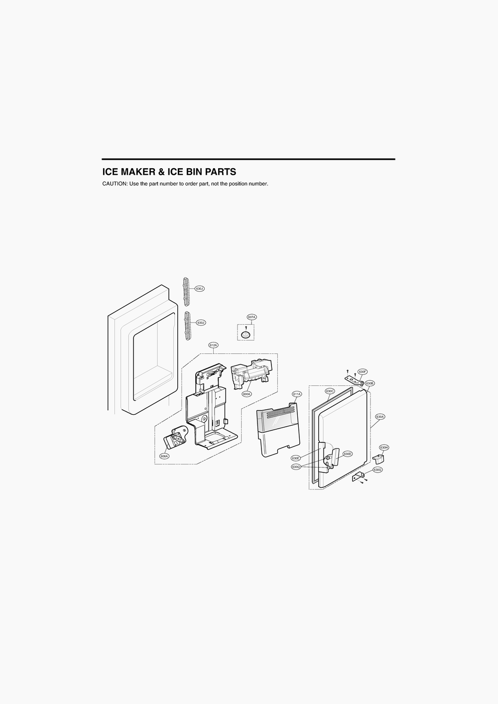 Ice Maker And Ice Bin Parts Diagram and Parts List for GR-L28ANSHP ASTCNA0 LG Refrigerator