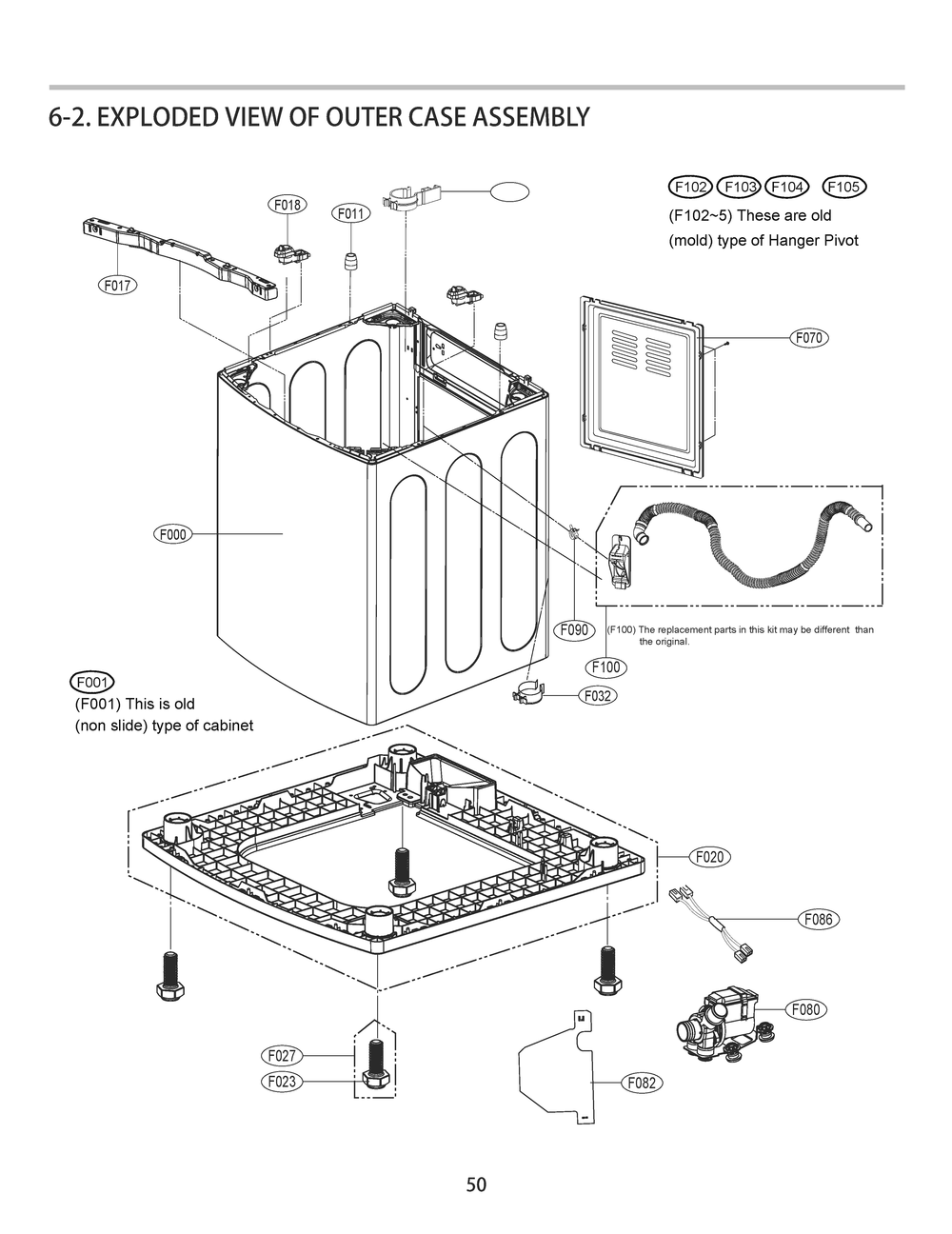 Outer Case Assembly Diagram and Parts List for T1335ADFP ABWEPUS LG Washer
