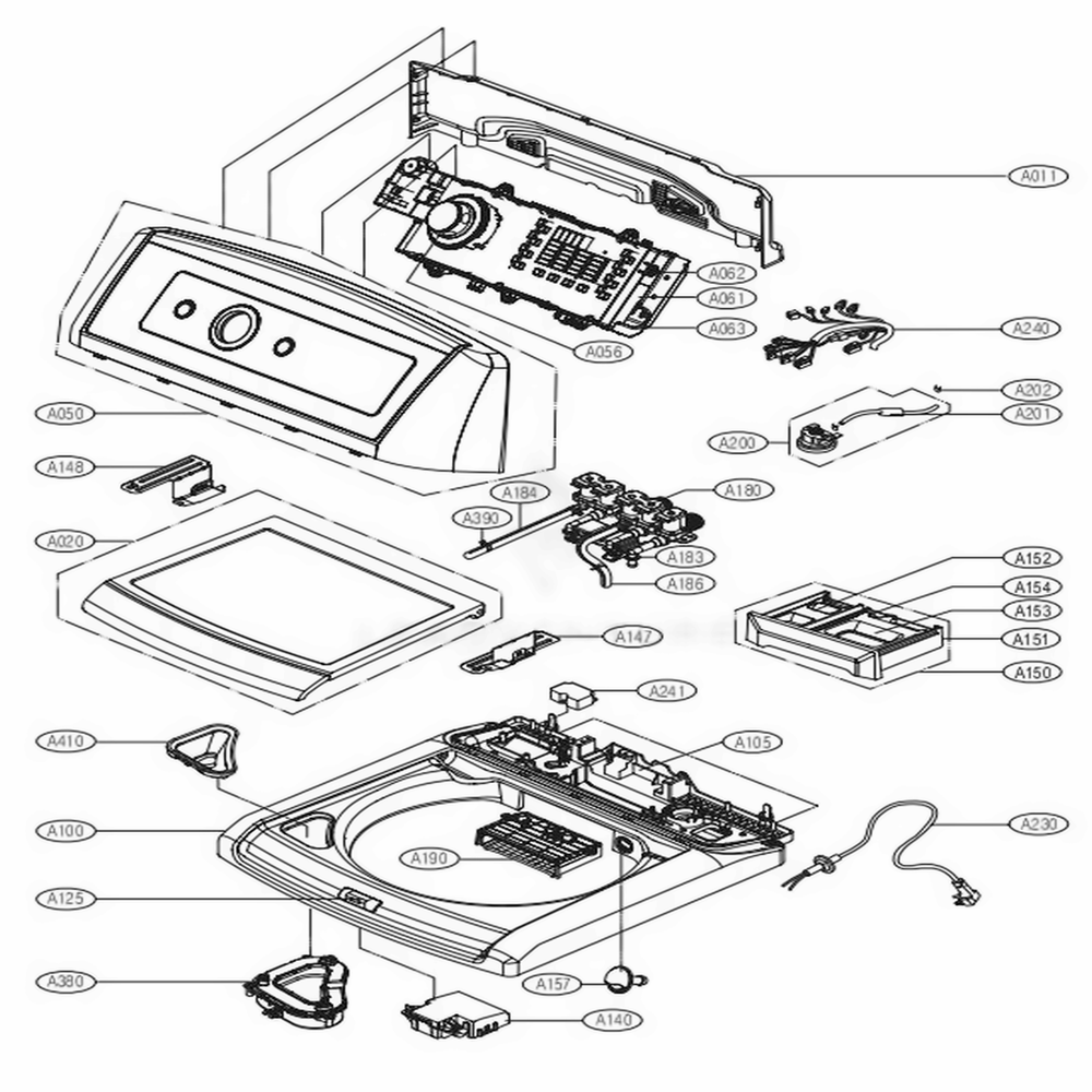 Top Cover Assembly Diagram and Parts List for 1000018923 ASSEEUS LG Dryer