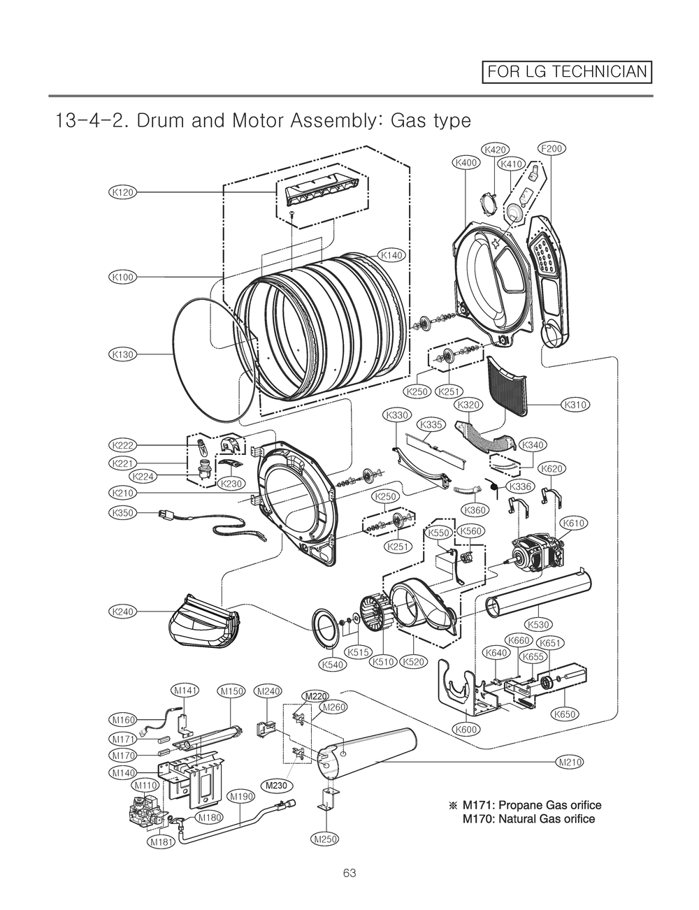 Drum And Motor Assembly Diagram and Parts List for RN1393AS9 ABWEEUS LG Dryer
