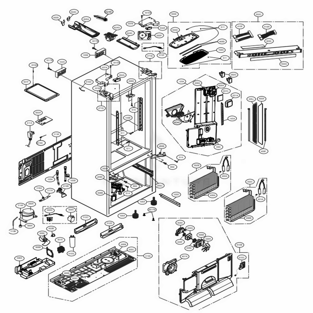 Case Parts Diagram and Parts List for 74049 AWBCSE2 LG Refrigerator