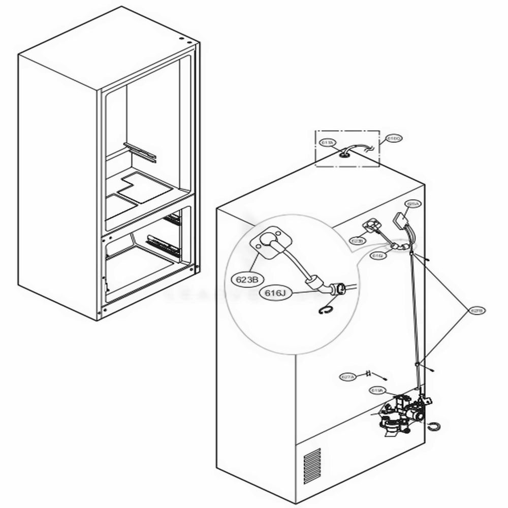 Valve And Water Tube Parts Diagram and Parts List for LMXS27676D ASBCNA0 LG Refrigerator