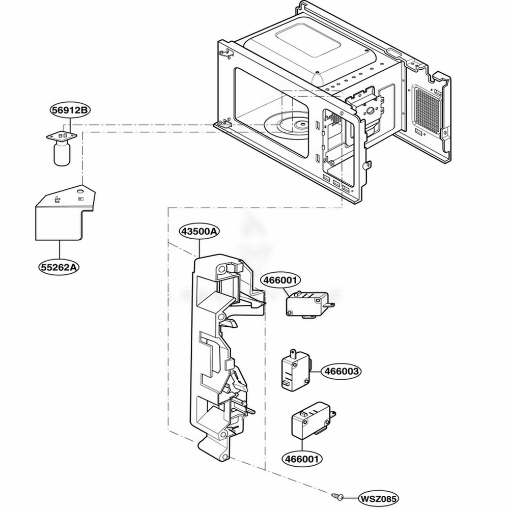 Latch Board Parts Diagram and Parts List for MAB745B CBKEBBY LG Range