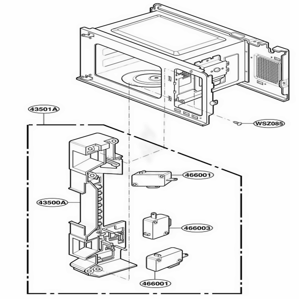 Latch Board Parts Diagram and Parts List for JE1340WC AMWEGEU LG Range