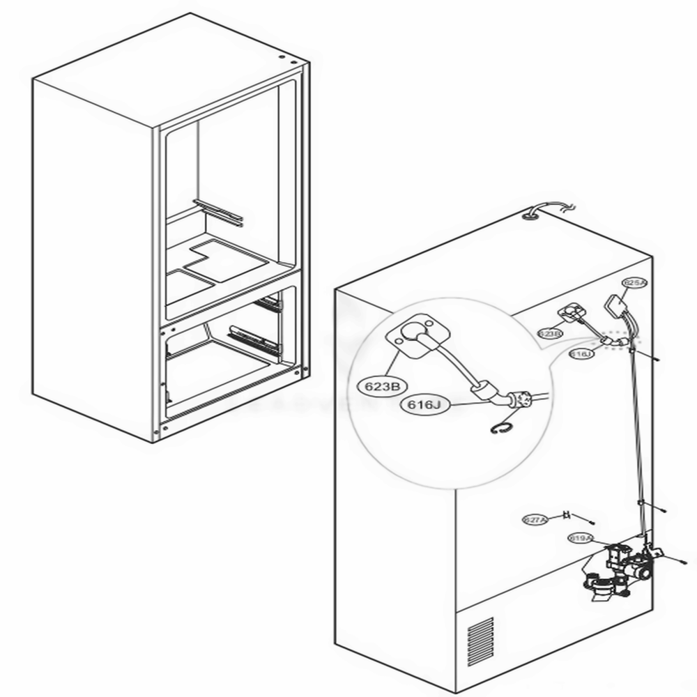 Valve And Water Tube Parts Diagram and Parts List for LFXS24623W ASWCNA0 LG Refrigerator