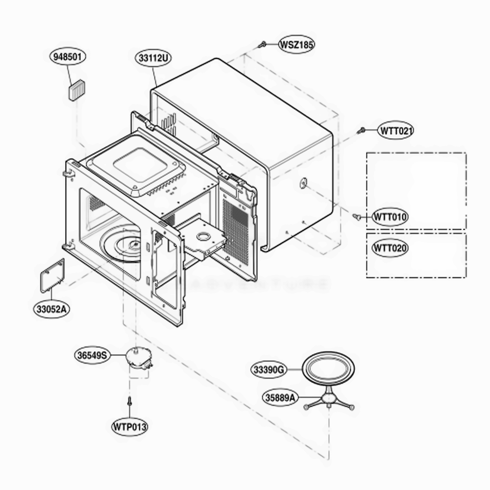 Oven Cavity Parts Diagram and Parts List for JES735WH CW3EGEU LG Range