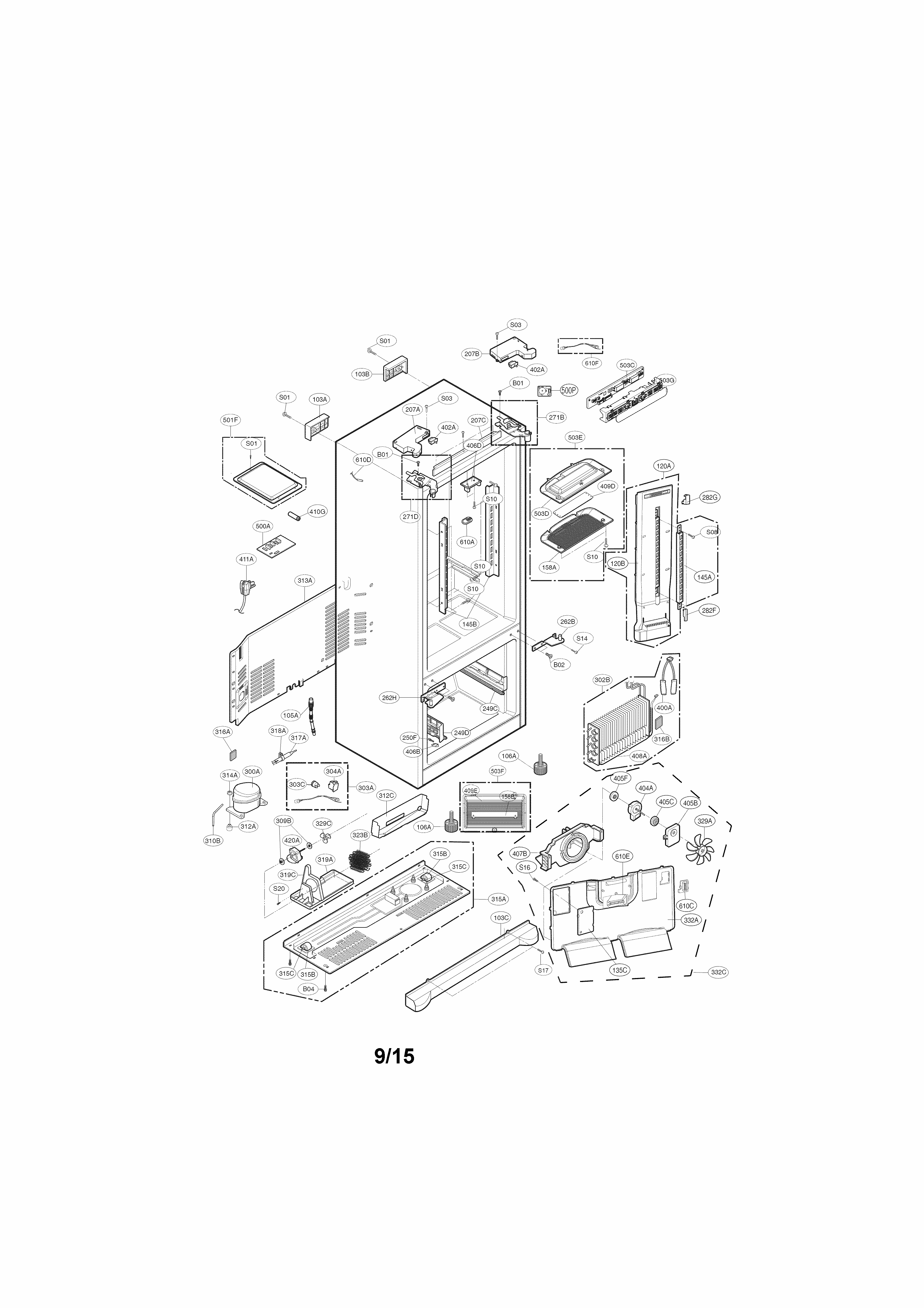 Case Parts Diagram and Parts List for 79571604013  Kenmore Refrigerator