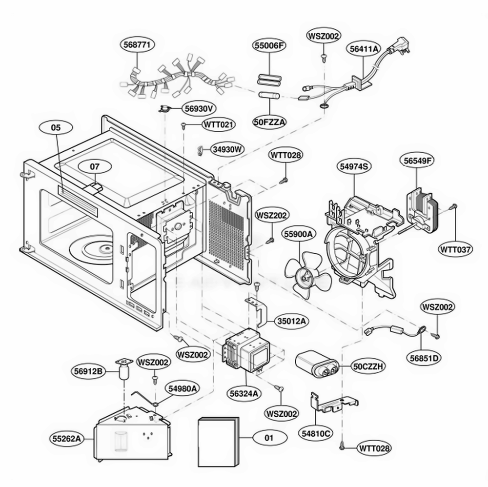 Interior Parts Diagram and Parts List for MT1120SLQ KWHEWRP LG Wall Oven