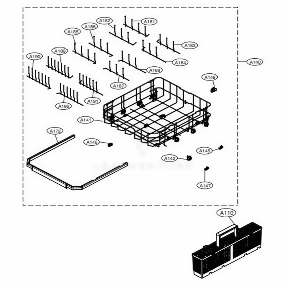 Lower Rack Assembly Diagram and Parts List for LDP6809BD ABDESNA LG Dishwasher
