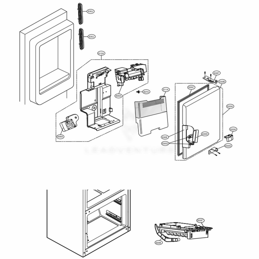 Ice Maker And Ice Bin Parts Diagram and Parts List for LFX25973ST ASTCNA3 LG Refrigerator