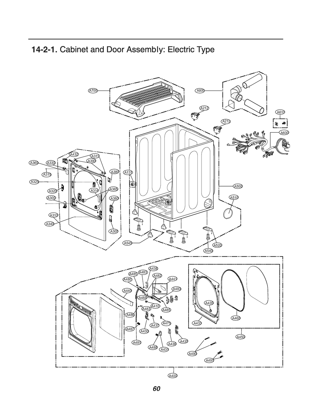 Cabinet And Door Assembly Diagram and Parts List for RV10A9A18W ABWEEUS LG Dryer