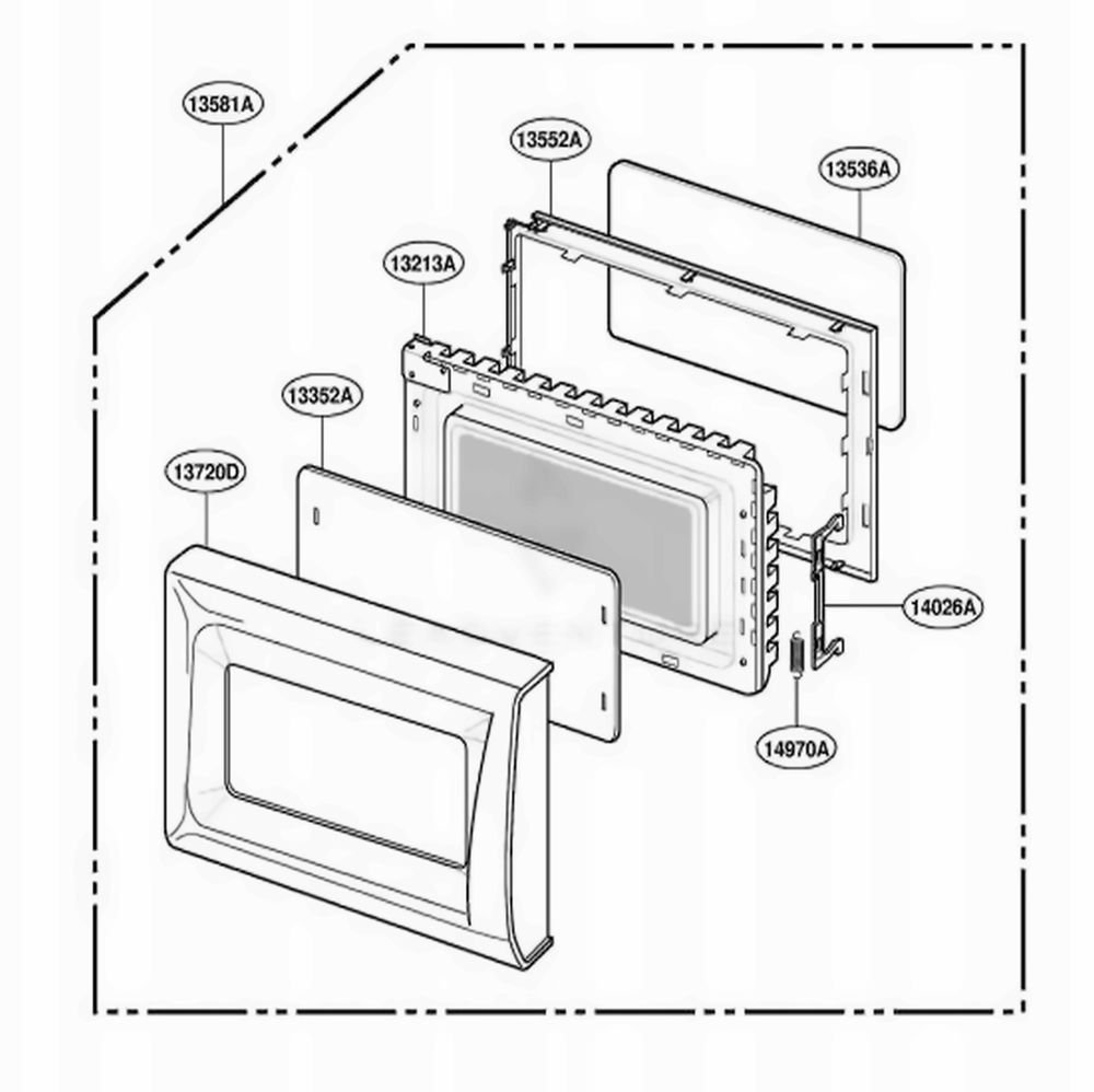 Door Parts Diagram and Parts List for MA7511W KW1ETAR LG Wall Oven