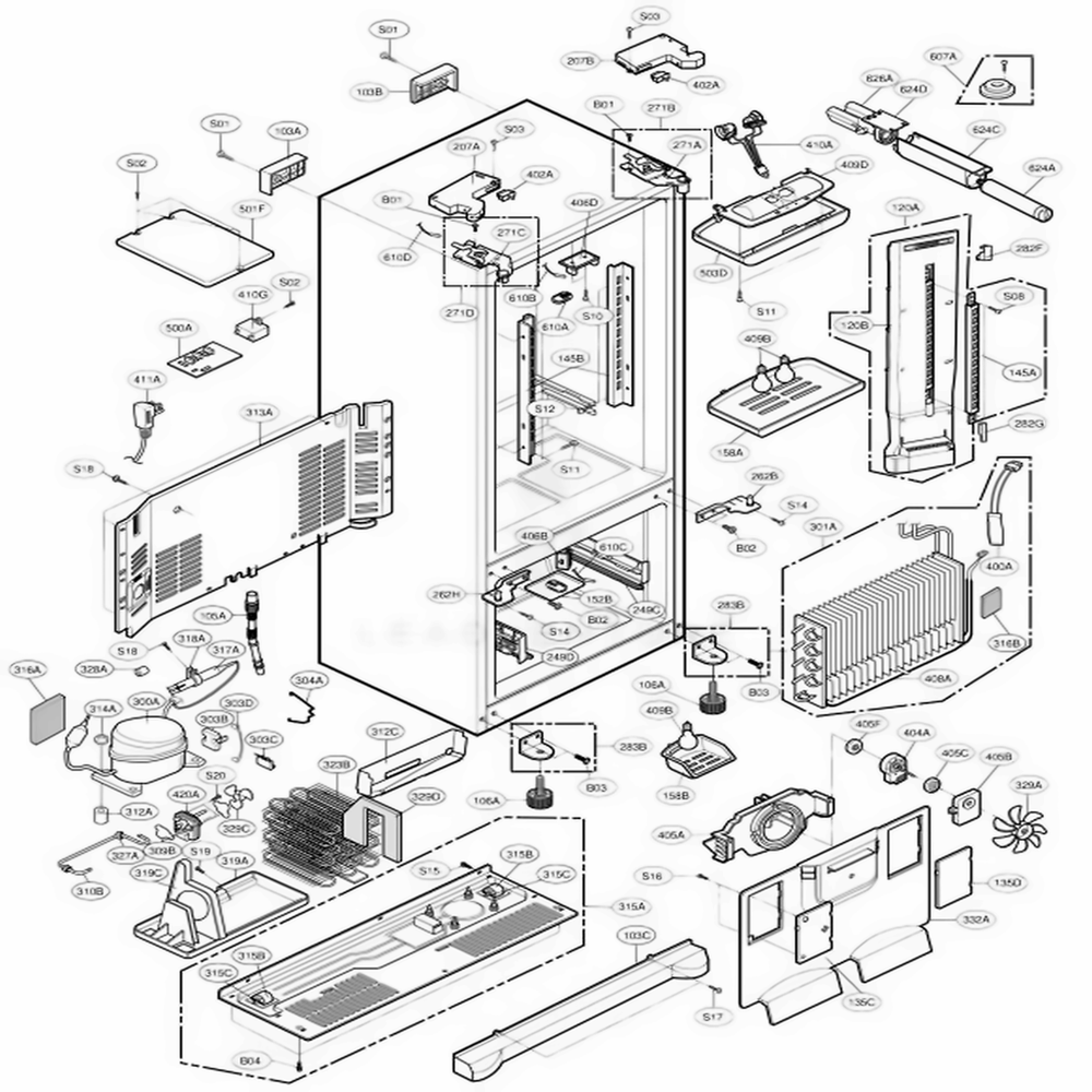 Case Parts Diagram and Parts List for 78723 AST3SEF LG Refrigerator