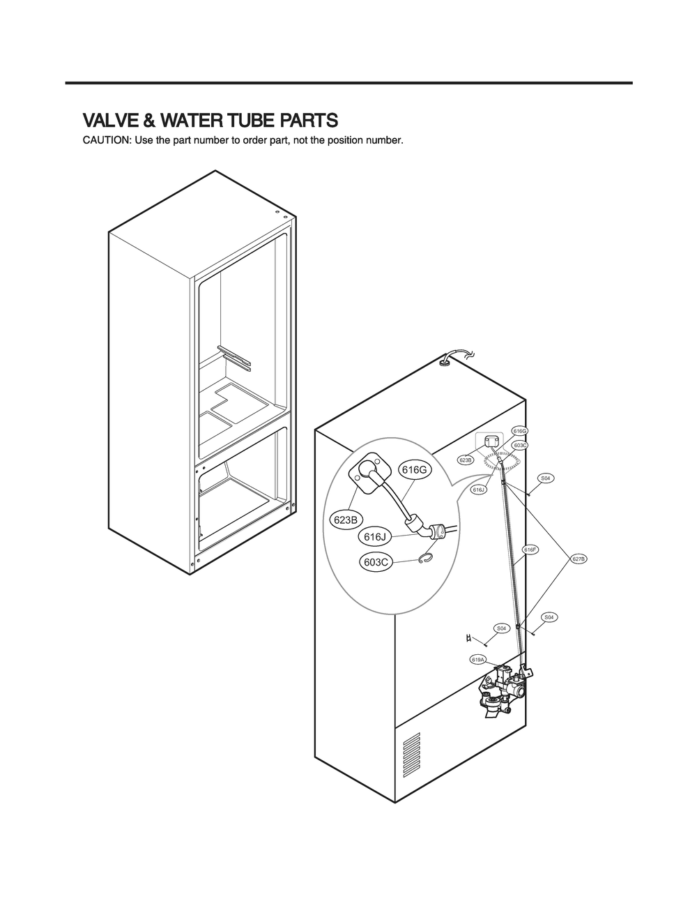 Valve And Water Tube Parts Diagram and Parts List for GR-J31GHSJM ASBCNA4 LG Refrigerator