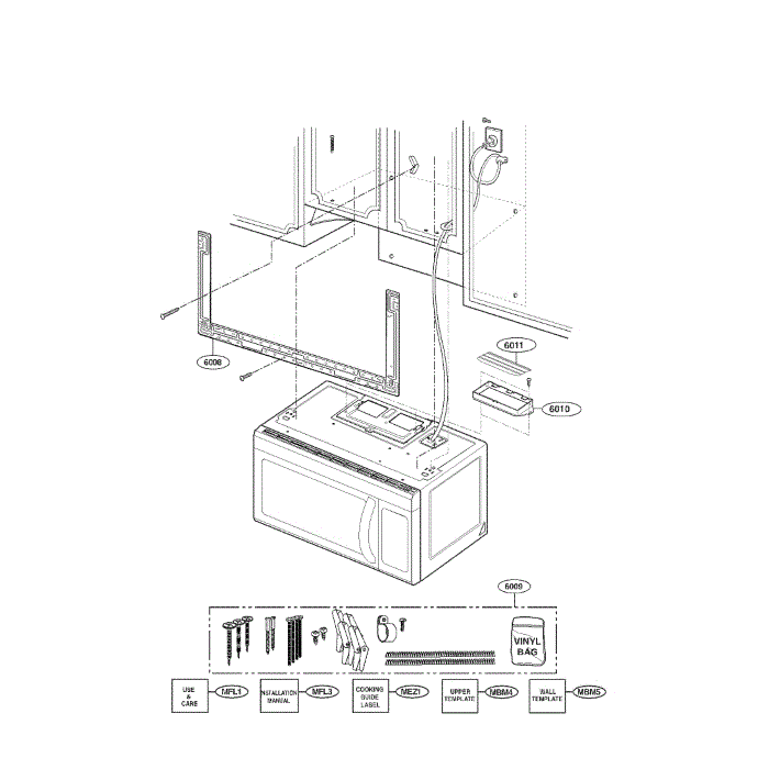 Installation Diagram and Parts List for LMV1813SW 00 LG Microwave Oven Combo