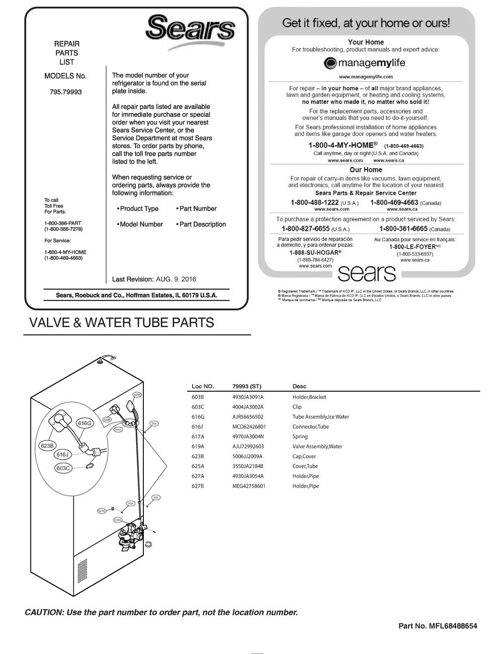 Valve And Water Tube Parts Diagram and Parts List for GR-L268LSZM ASTCSE1 LG Refrigerator
