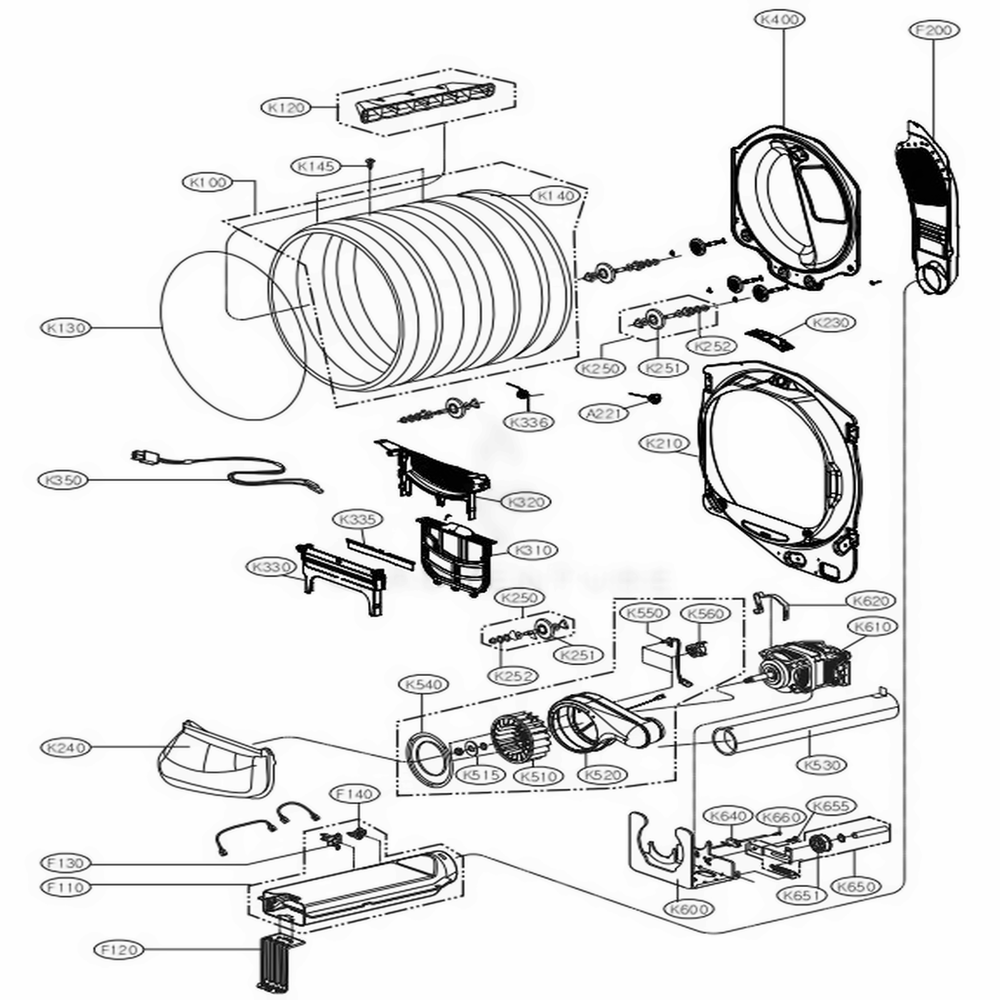 Drum And Motor Assembly: Electric Type Diagram and Parts List for DLE7300WE ABWEEUS LG Dryer