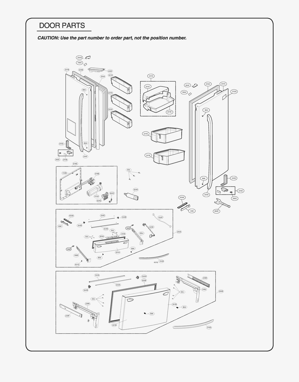 Door Parts Diagram and Parts List for GR-L31GHQXM AWBCSE1 LG Refrigerator