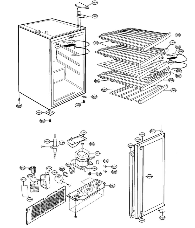Cabinet Parts Diagram and Parts List for GC-W061BTH  LG Wine and Beverage Cooler