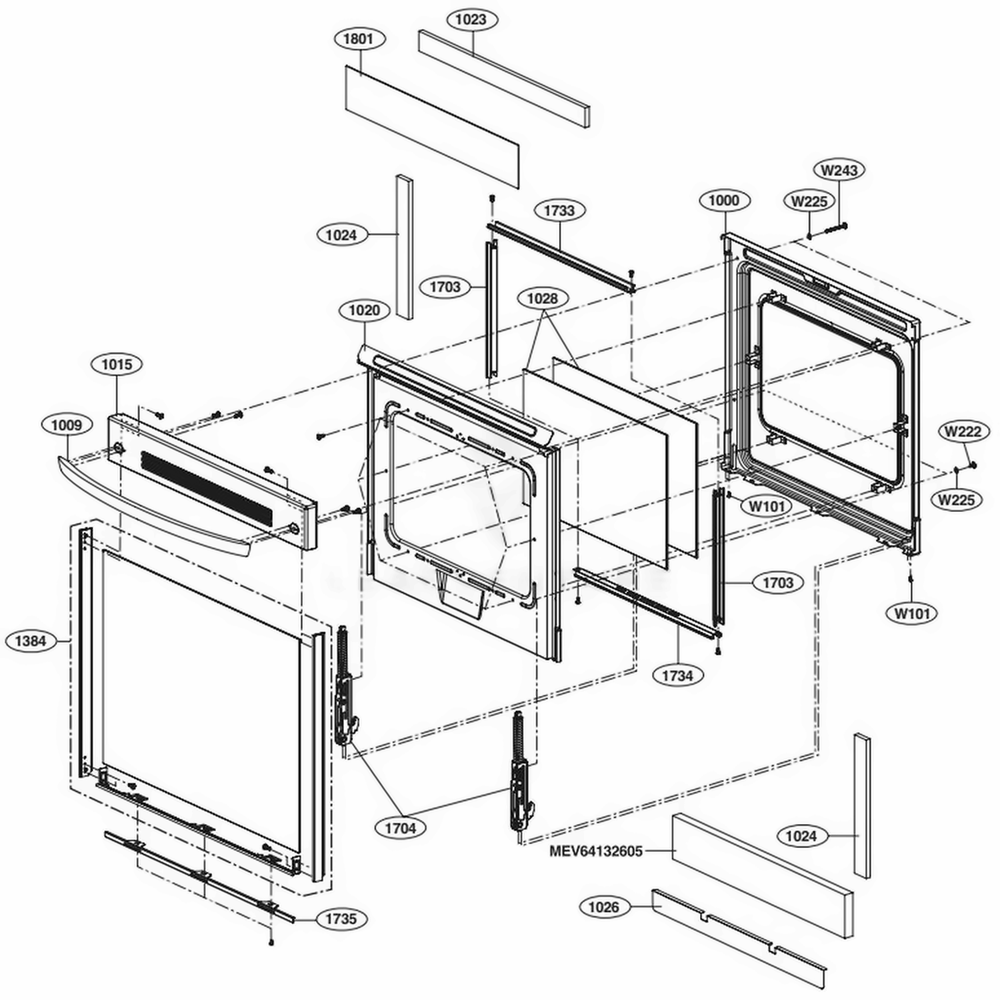 Door Parts Diagram and Parts List for LRE3023SB FBKLLGA LG Range