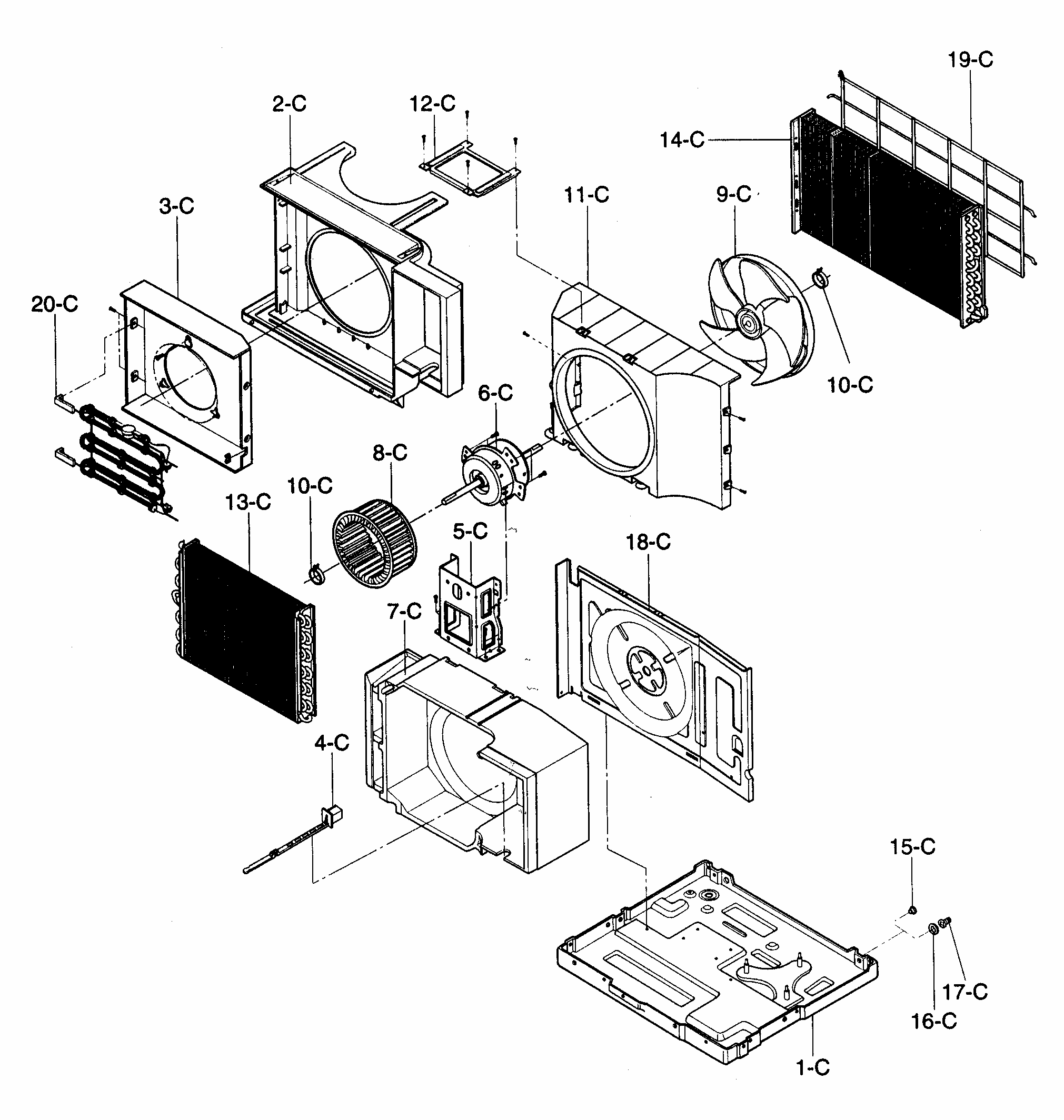 Air Handling/cycle Parts Diagram and Parts List for 58072077200  Kenmore Air Conditioner