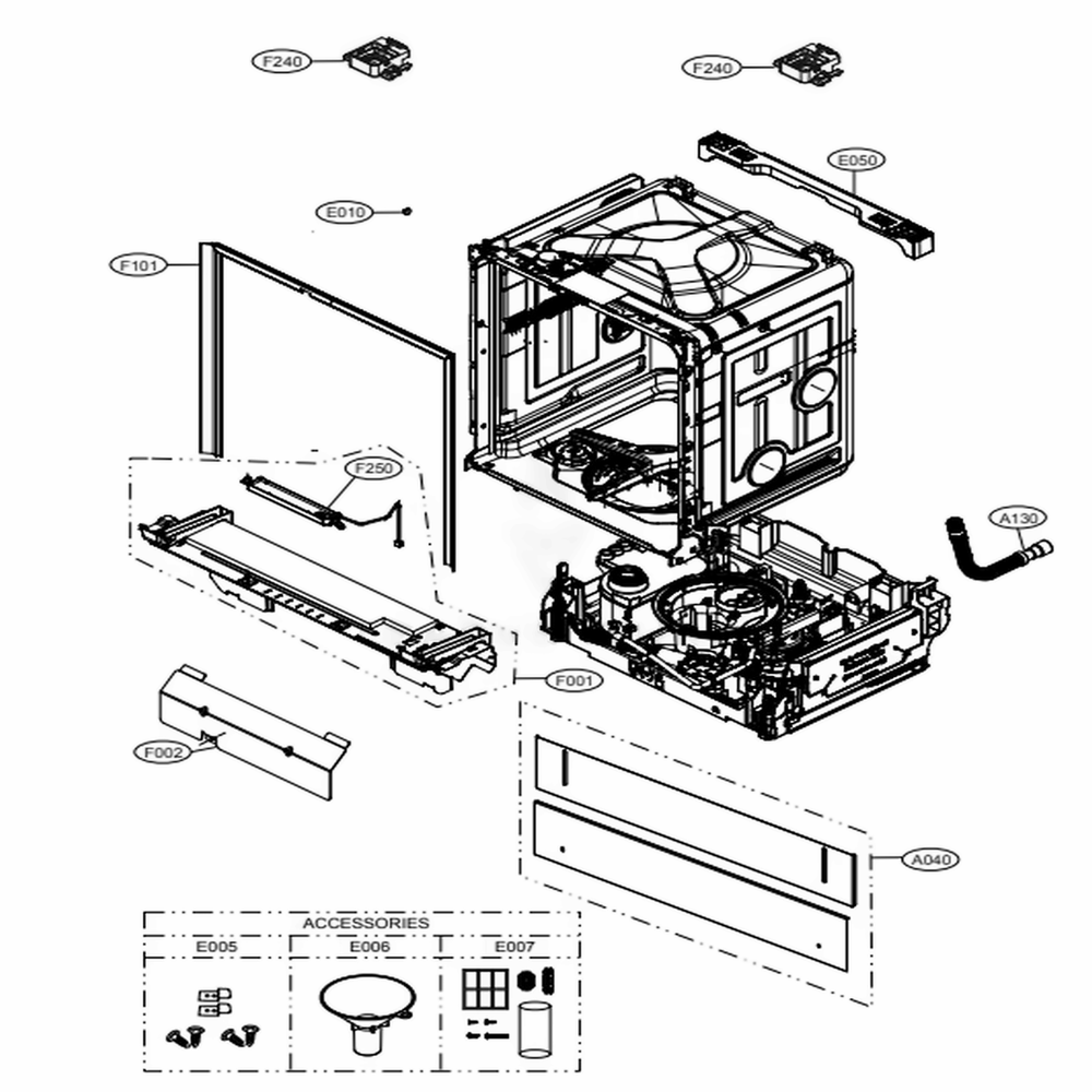 Main Diagram and Parts List for SKSDW2402P AASESNA LG Dishwasher