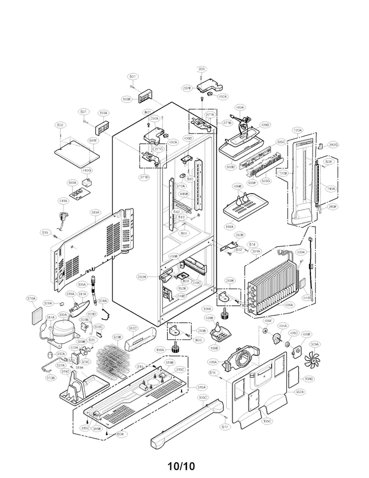 Case Assembly Parts Diagram and Parts List for LFC21770ST02  LG Refrigerator