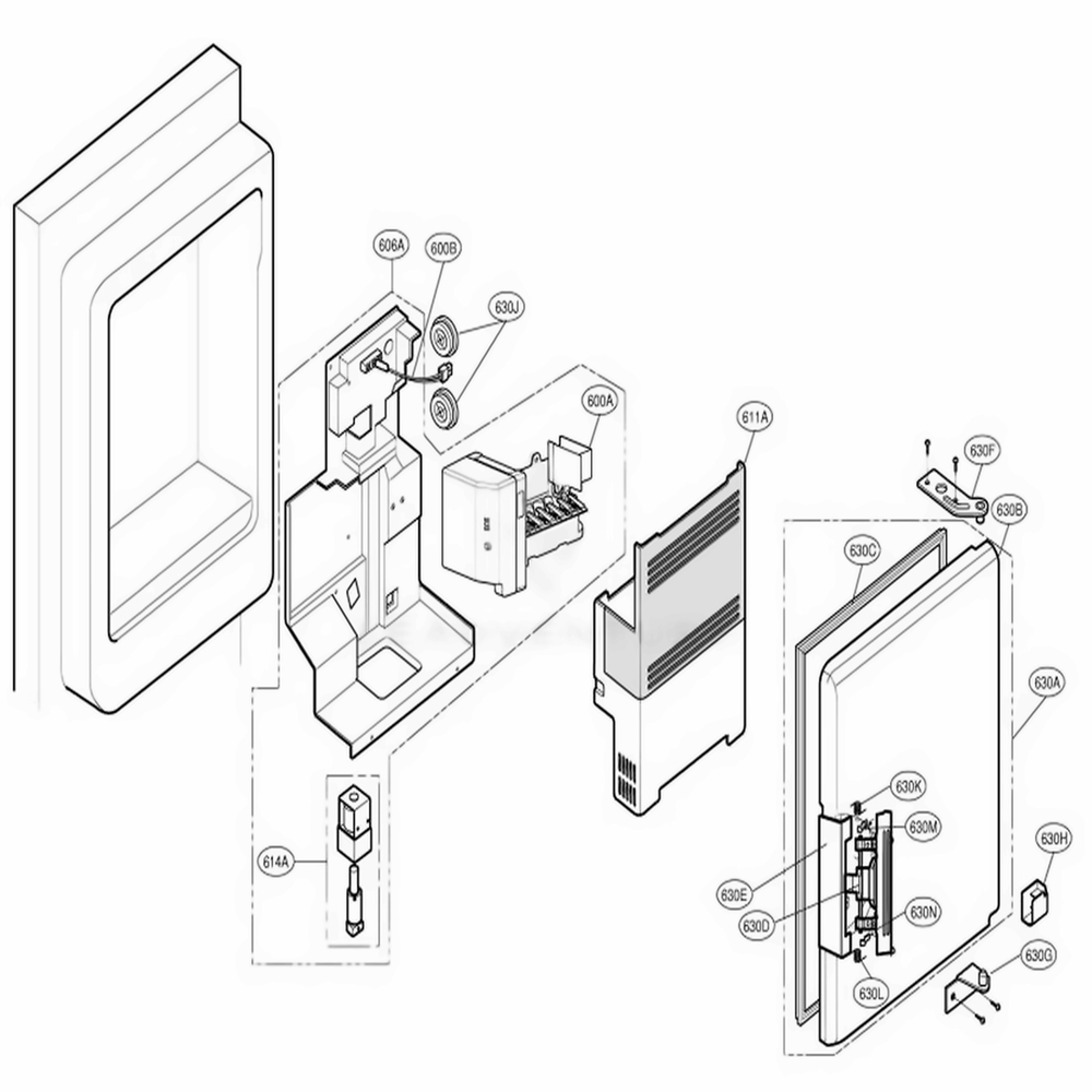 Ice Maker And Ice Bin Parts Diagram and Parts List for 79742 ASWCSEF LG Refrigerator