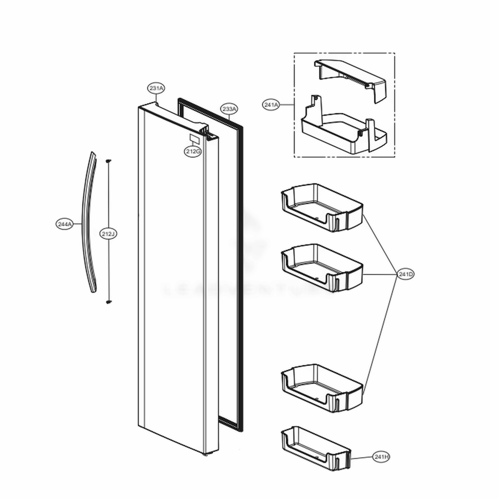 Refrigerator Door Diagram and Parts List for LSXS26326S ASTCNAZ LG Refrigerator