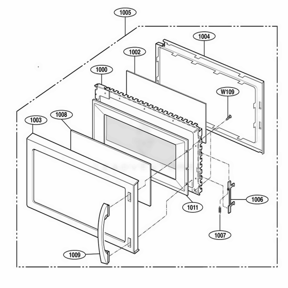 Door Parts Diagram and Parts List for 80402 AWHESEA LG Wall Oven