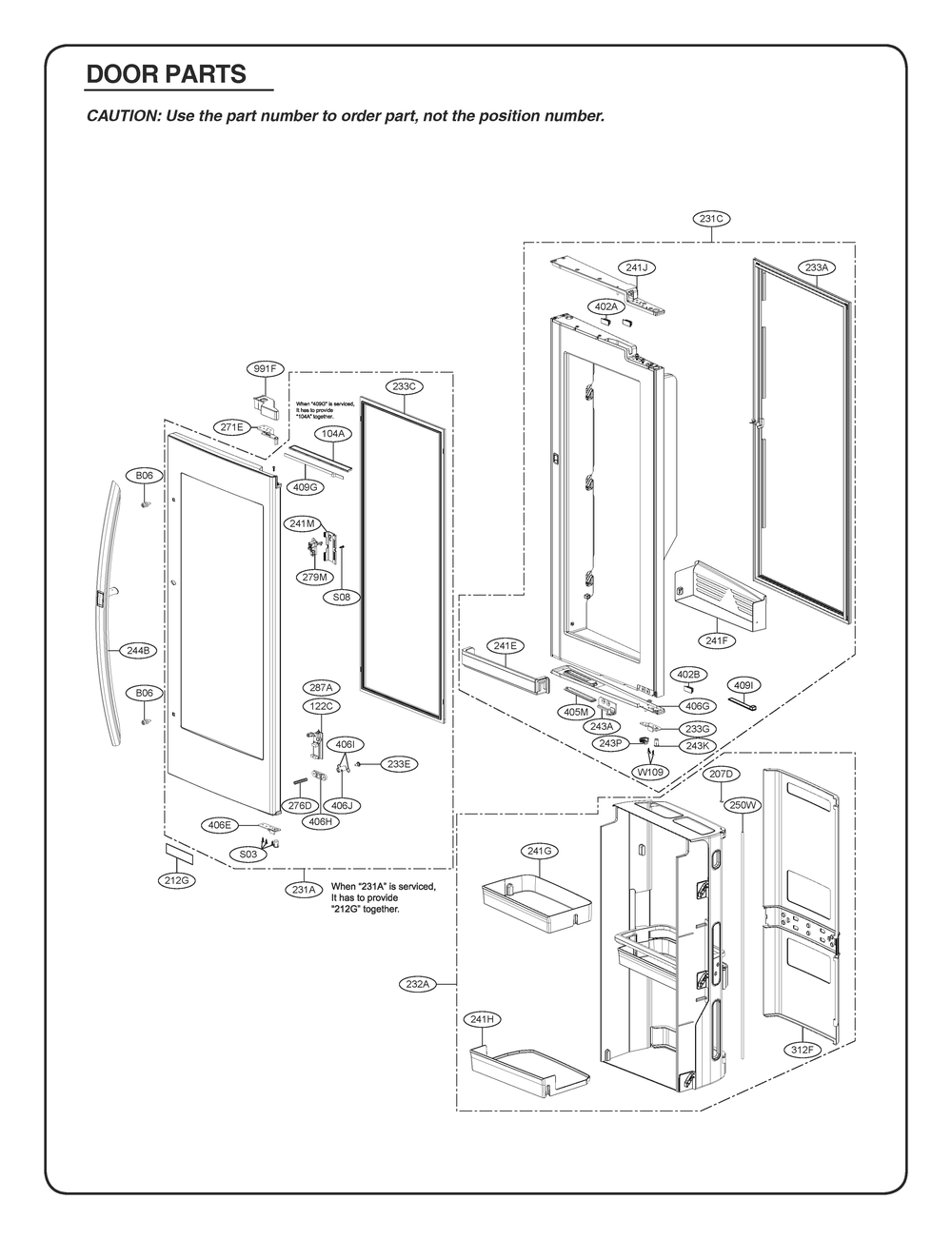 Door Parts 2 Diagram and Parts List for GR-X248KKRM ASBCSE0 LG Refrigerator