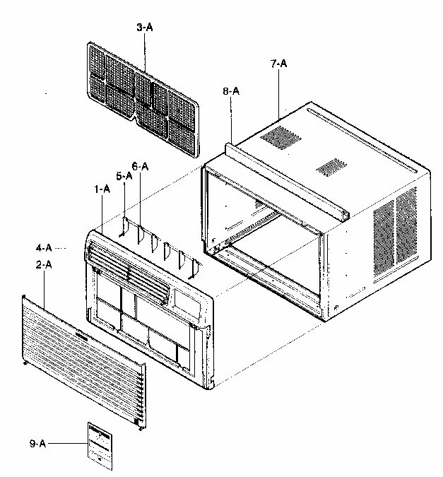 Cabinet/front Grille Assy Diagram and Parts List for 58076081500  Kenmore Air Conditioner