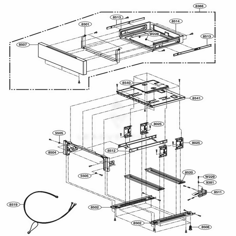 Drawer Parts Diagram and Parts List for LRG3194BD FBDELGA LG Range
