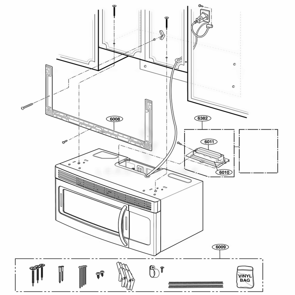 Installation Parts Diagram and Parts List for JVM1540DMBB CBKEGEU LG Range