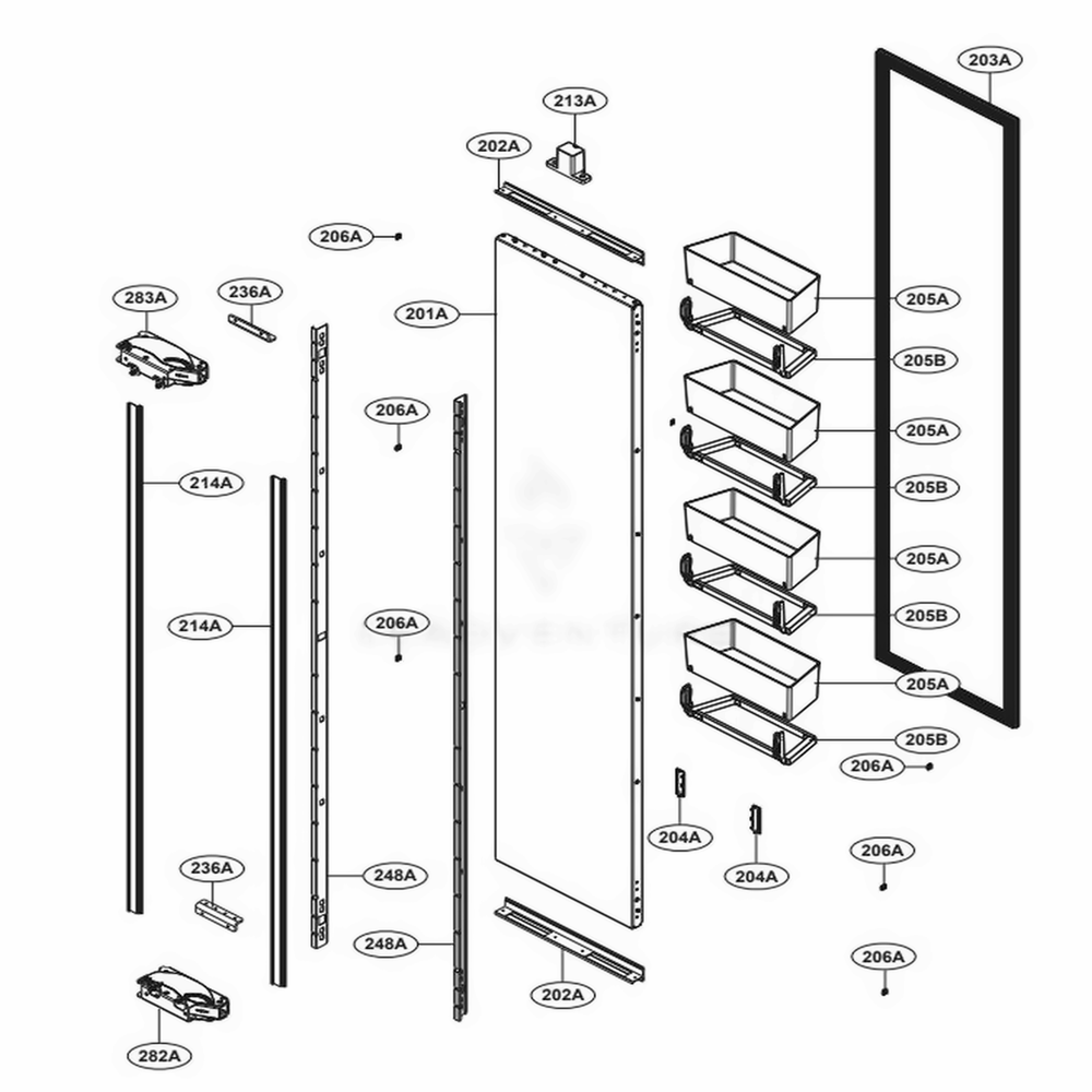 Door Part Diagram and Parts List for SKSCF2401P ASWCNA0 LG Range