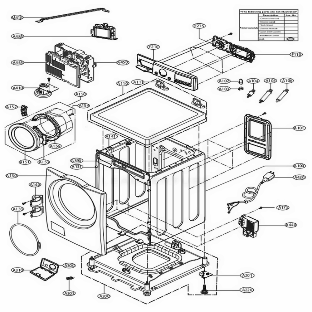 Cabinet And Control Panel Assemlby Diagram and Parts List for WM3570HWA ABWEPUS LG Washer