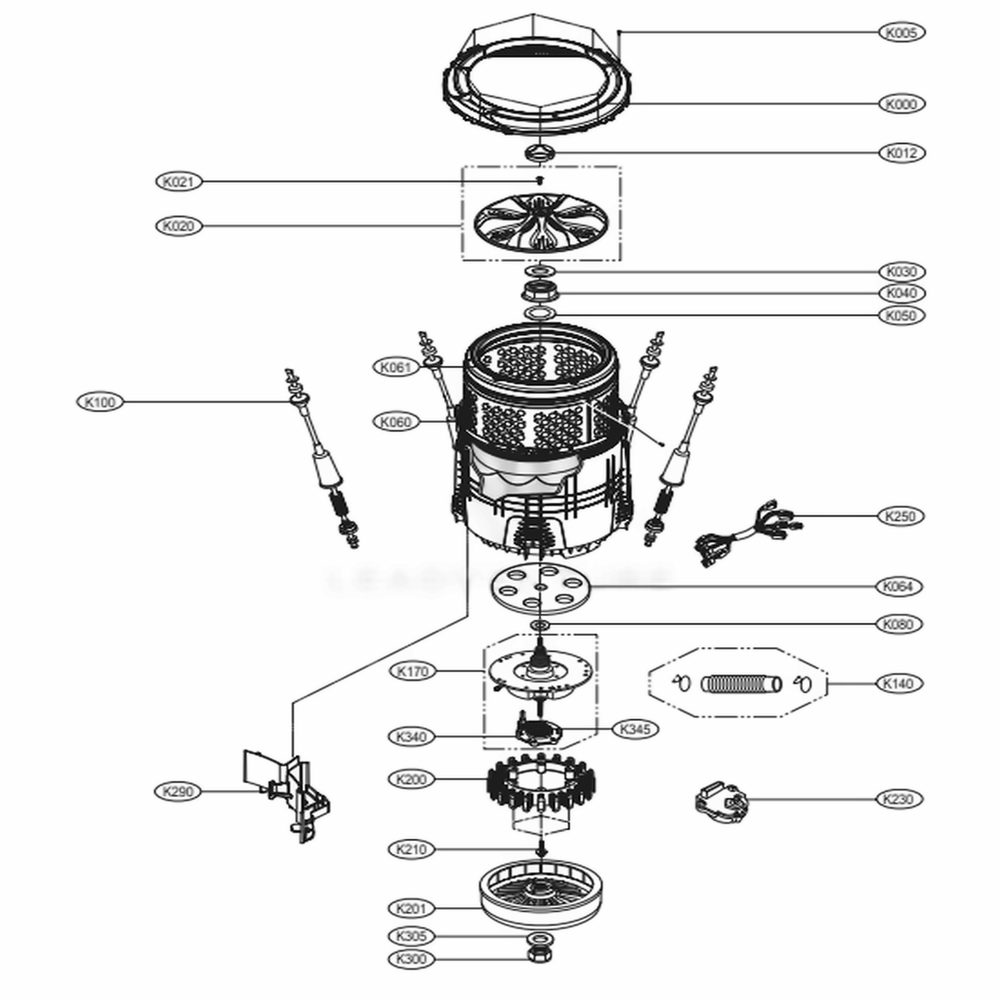 Tub Assembly Diagram and Parts List for WT1501CW ABWEEUS LG Washer