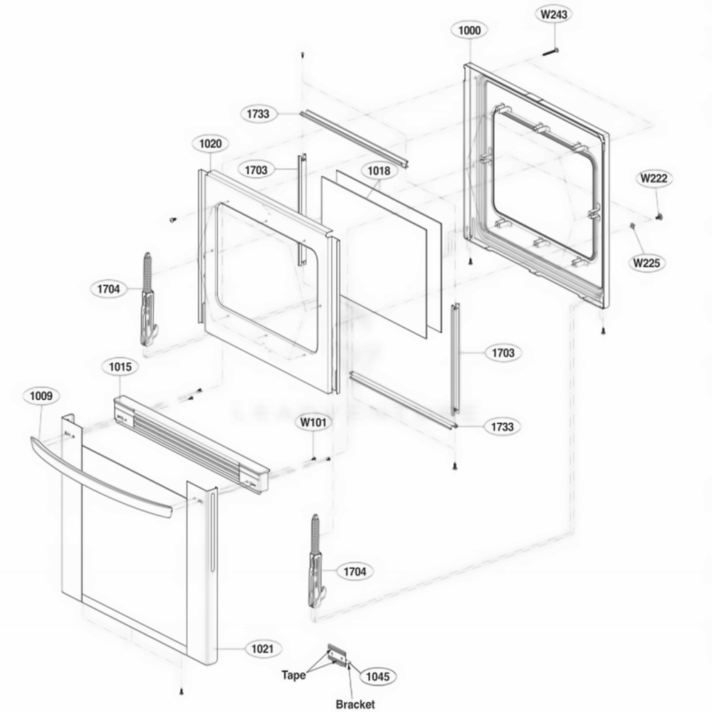 Door Parts Diagram and Parts List for LRG3060ST FSTELGA LG Range