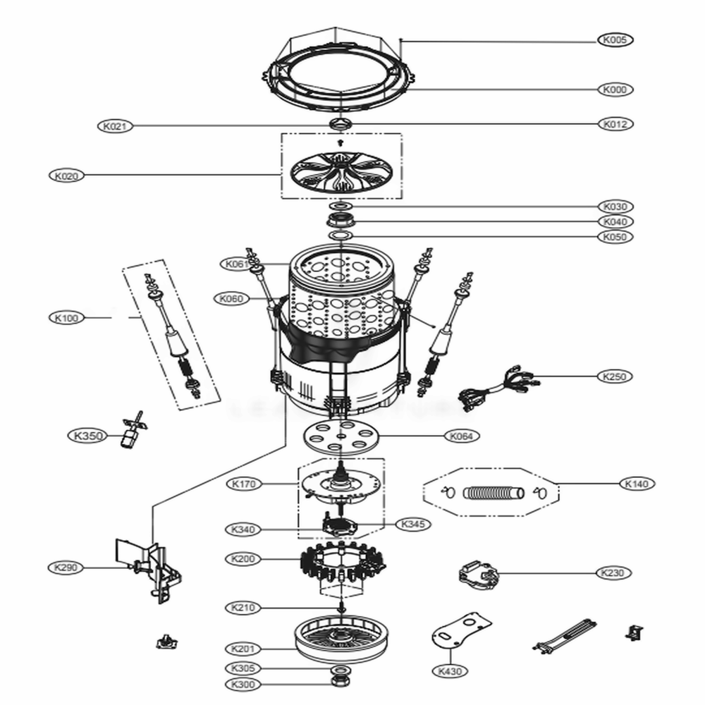 Tub Assembly Diagram and Parts List for WT4901CW ABWEPUS LG Washer
