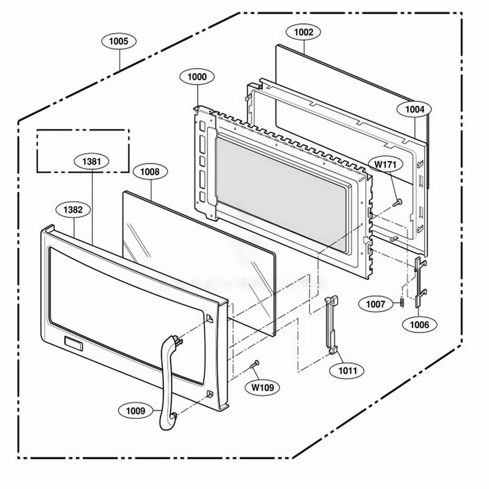 Door Parts Diagram and Parts List for 80802 AW1ESEA LG Wall Oven