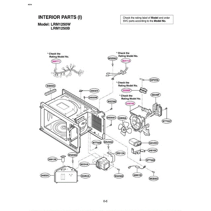 Section 6 Diagram and Parts List for LRM1250B CB1ELGA LG Microwave Oven Combo