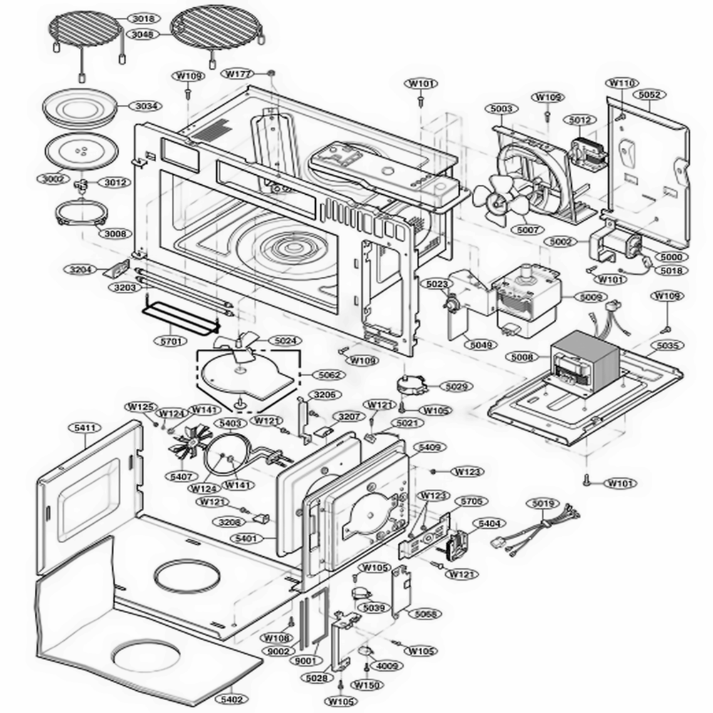Interior Parts 1 Diagram and Parts List for MMV6178AAQ ABSEMTG LG Microwave