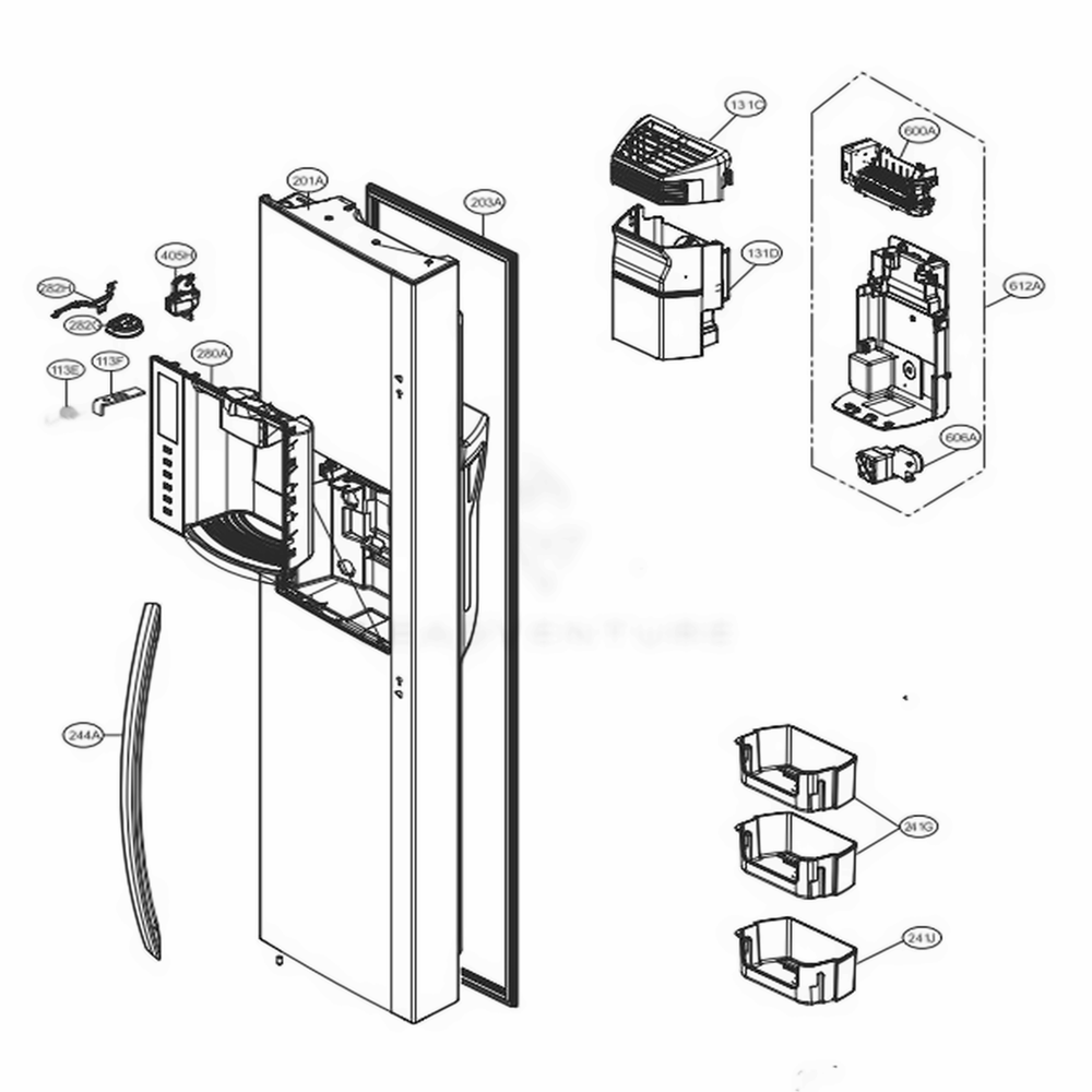 Freezer Door Part Diagram and Parts List for LSXC22426S ASTCNA3 LG Refrigerator