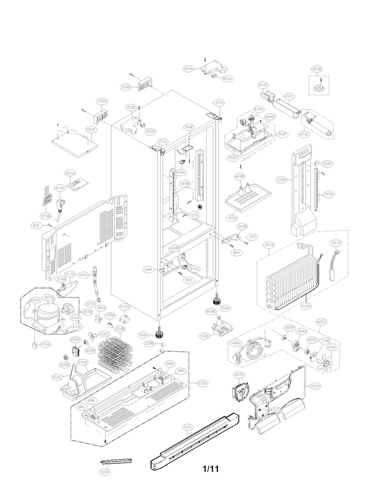 Case Parts Diagram and Parts List for LFX23961ST 01 LG Refrigerator