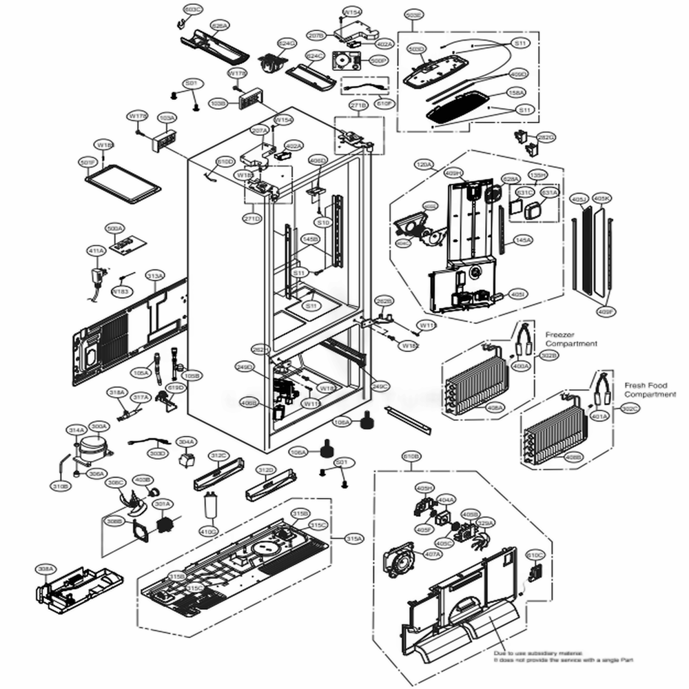 Case Parts Diagram and Parts List for LFXC24796S ASTCNA0 LG Refrigerator
