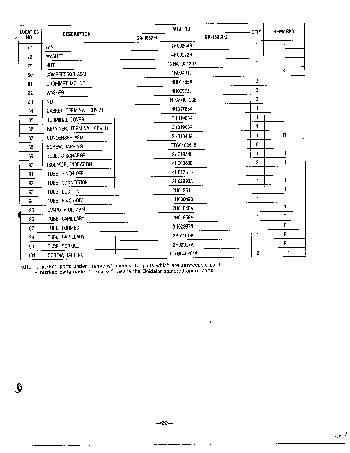 Room Air Conditioner Page 4 Diagram and Parts List for GA-1834FC  LG Air Conditioner