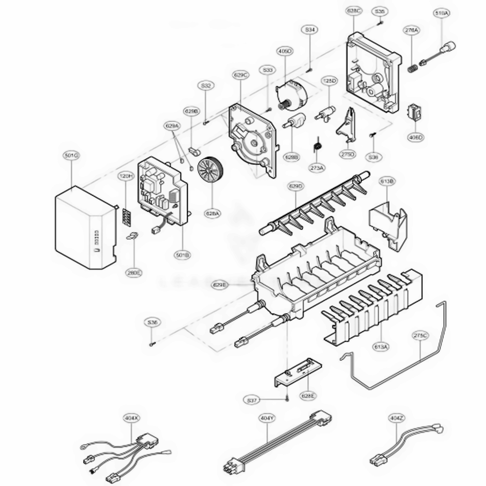 Ice Maker Parts Diagram and Parts List for 66222 ASWCSCA LG Refrigerator