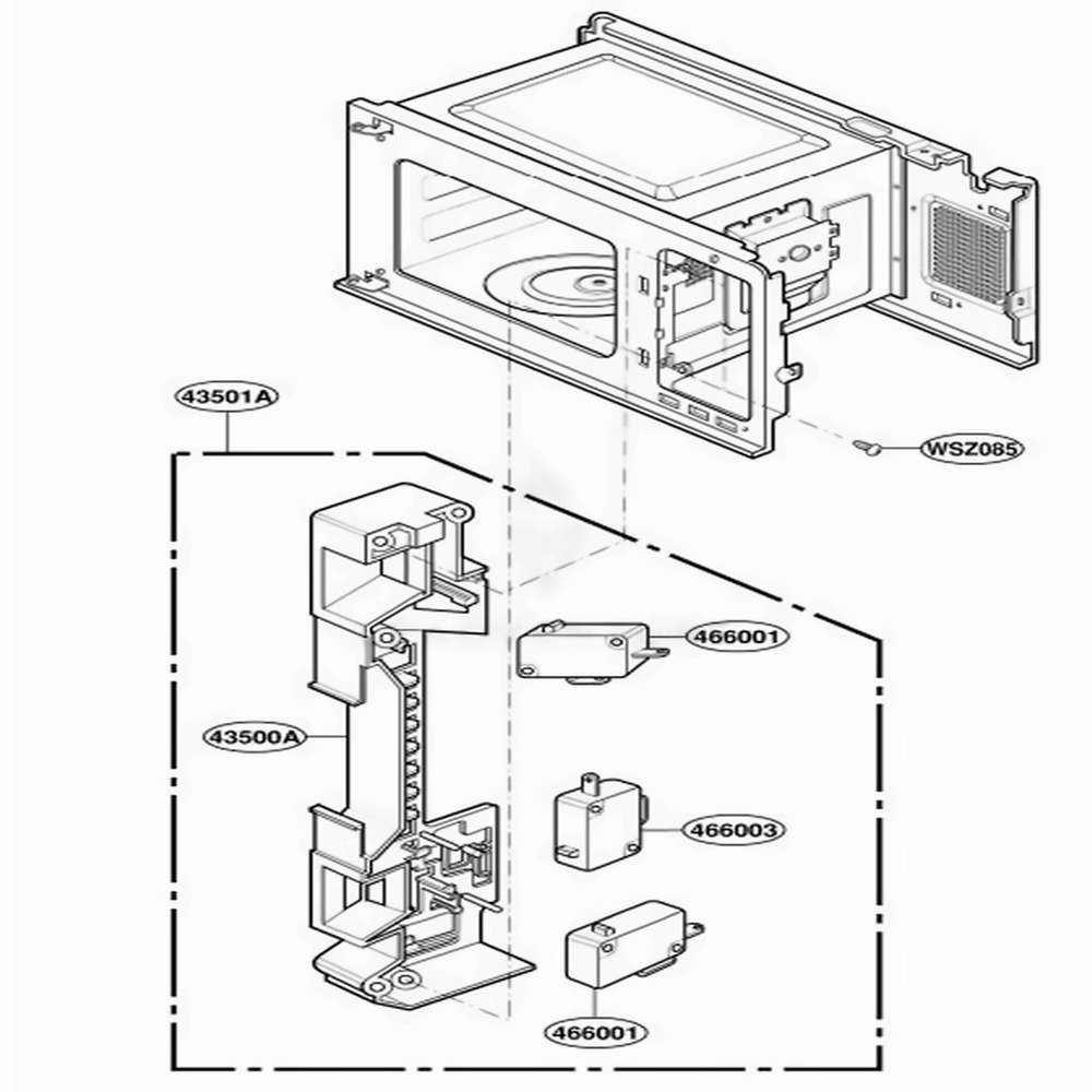 Latch Board Parts Diagram and Parts List for JE1360BC ABKEGEU LG Range